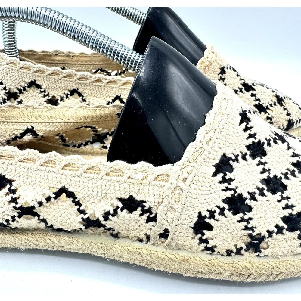 Rocket Dog Crochet Espadrille Flats Womens 7.5 Cream Black Slip On Boho Shoes